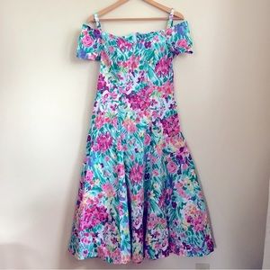 Vintage floral off the shoulder dress